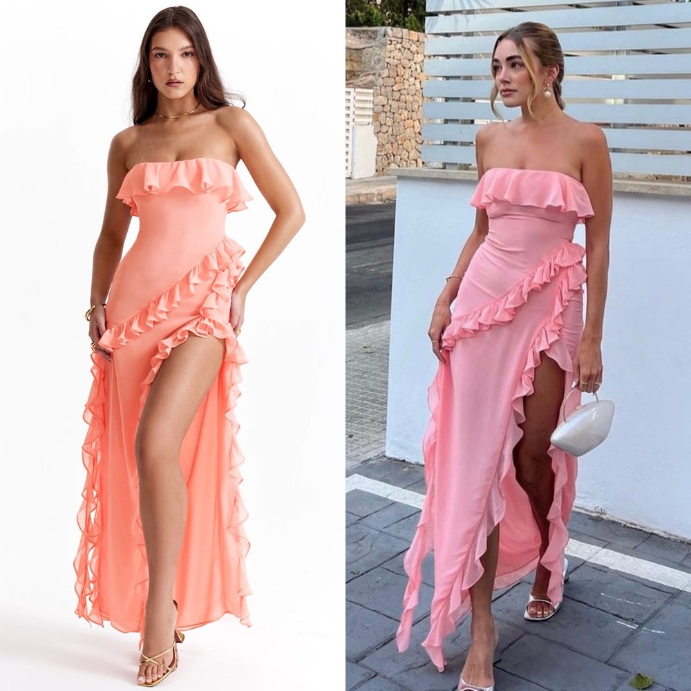 NWOT House of CB Sarina Apricot Ruffle Maxi Dress
